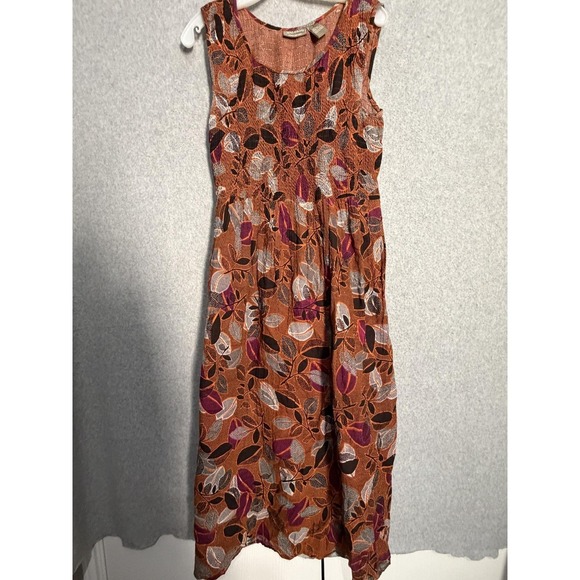 Jane Ashley Dresses & Skirts - Jane Ashley Dress Womens M Orange Floral Smocked Scoop Neck Maxi Sundress Boho